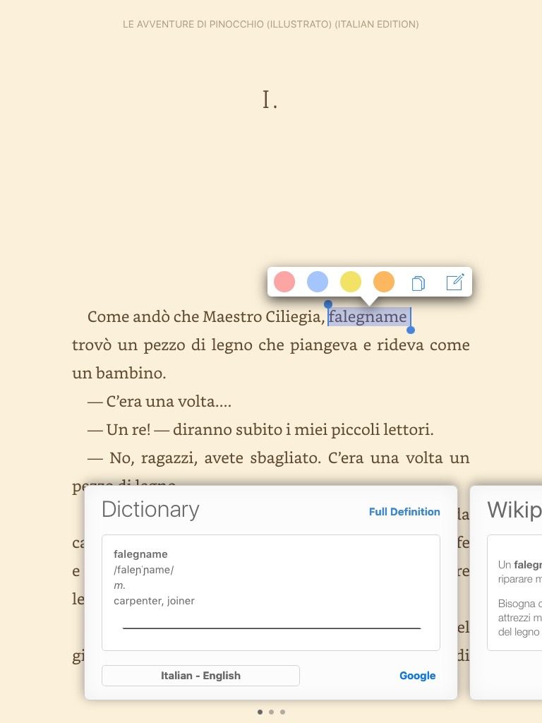 Kindle's built-in Italian to English Dictionary